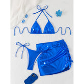 Maillot de bain bikini trois pièces bronzant couleur unie sac triangle fendu en métal maillot de bain de plage